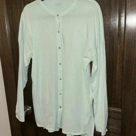 Eileen Fisher Long Sleeve Blouse Light Mint Green Womens Med 100% Cotton EUC - Picture 5 of 11